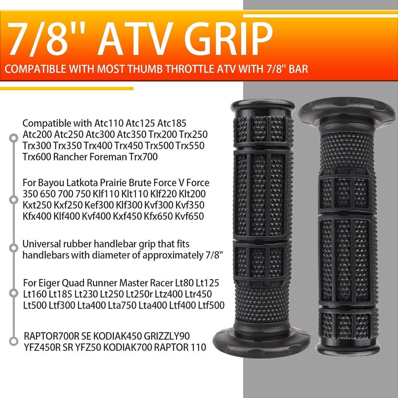 APPYU 7/8'' ATV Grips Upgrade Universal Handlebar Grips Soft Rubber Thumb Throttle Motorcycle Grip for Polaris Kid Youth 4 Wheeler Quad 400ex Banshee Blaster Raptor 350 Warrior 350 Raptor 660 - Image 3